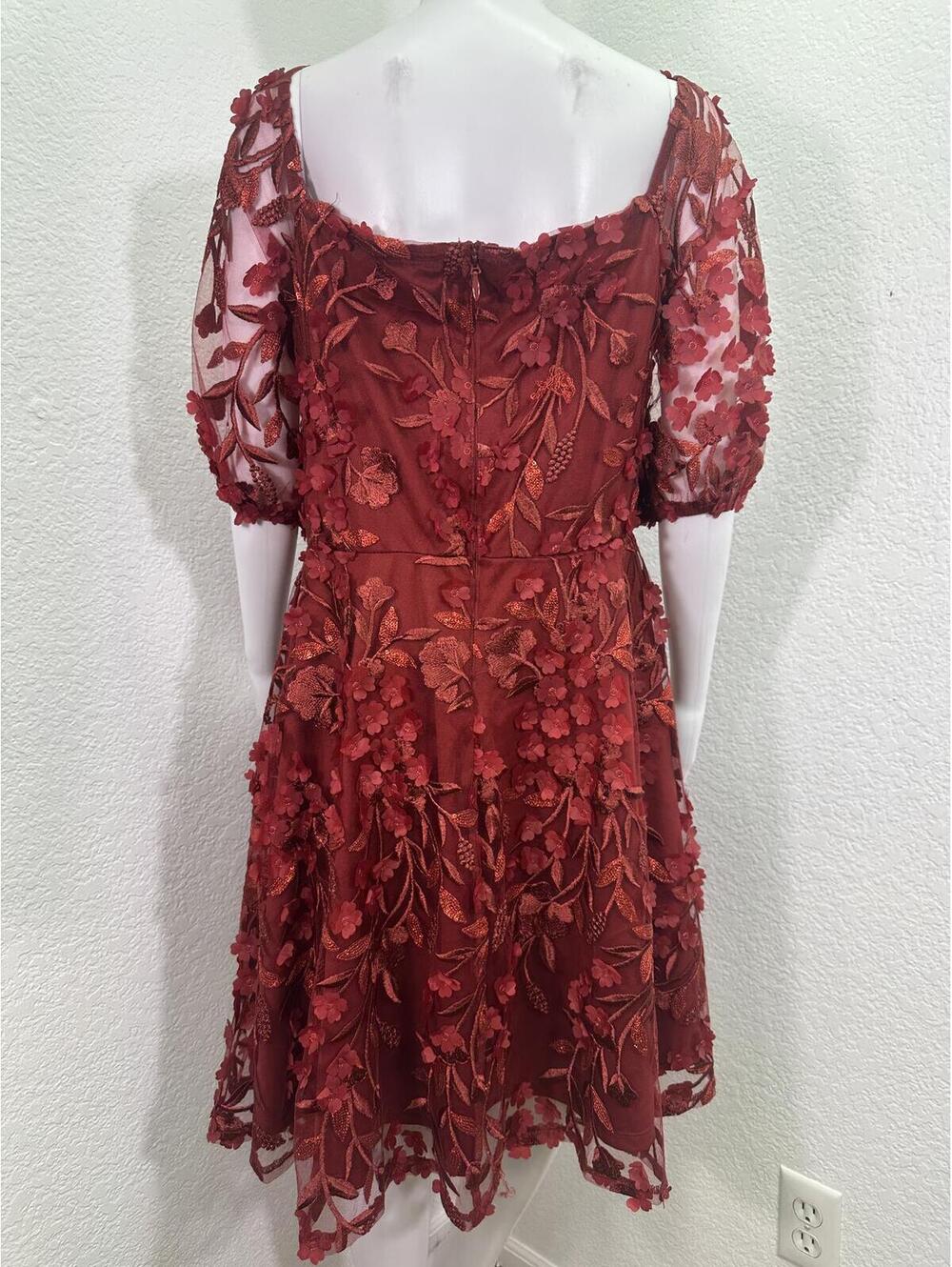 New Sz 20 Torrid Burgundy Red 3D Flower Dress Fairycore Whimsigoth Romantic - Picture 4 of 9